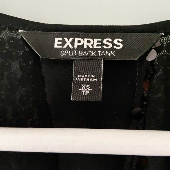 EXPRESS Black Sequin Split Back Top - Size XS - Picture 2 of 5